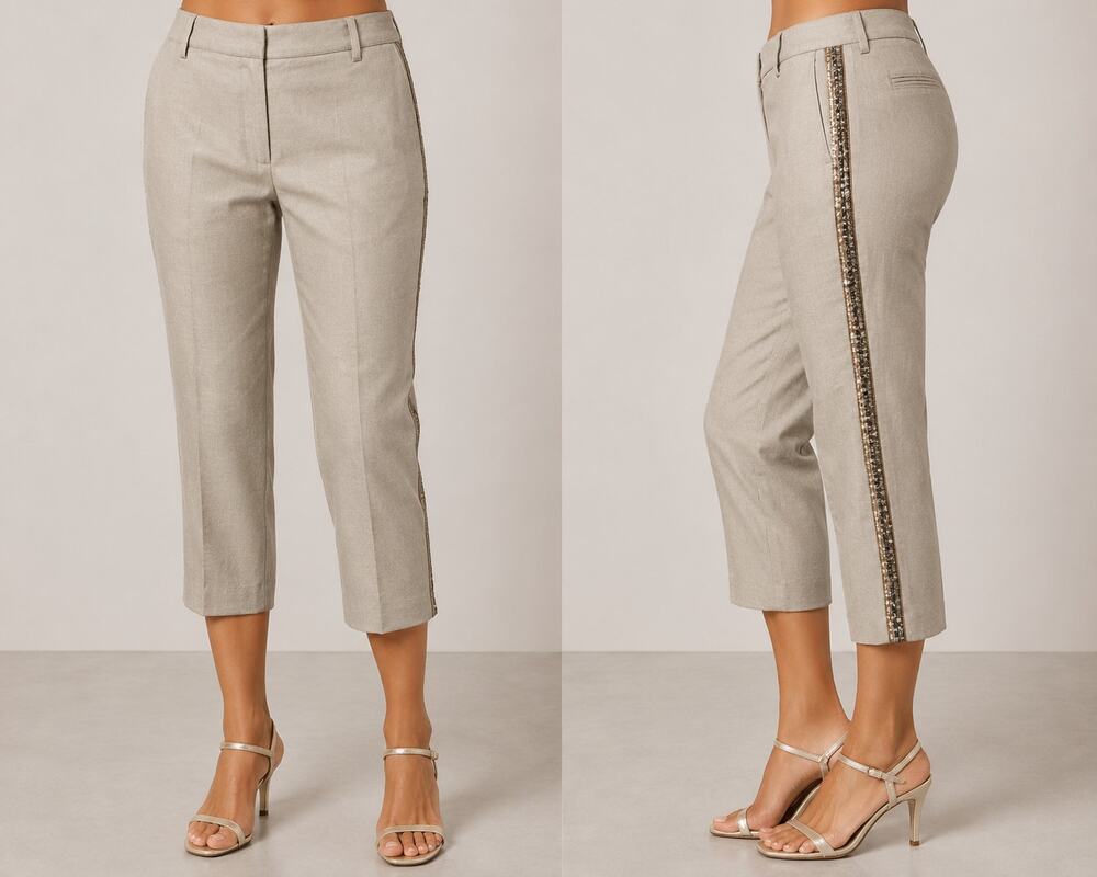 Cache Linen Blend Multi Color Bead Trim Crop Gaucho Pant Stretch New $98 NWT Sz2
